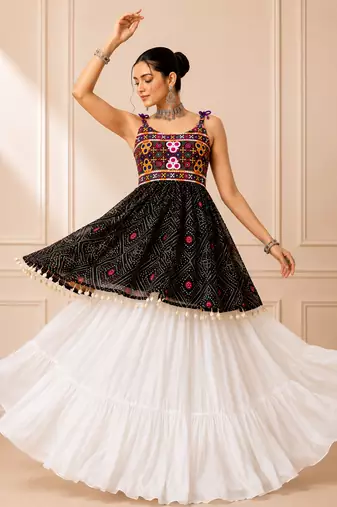 Black Bandhani Kediya with Rayon Cotton Lehenga Set