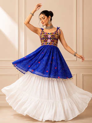 Blue Bandhani Kediya with Rayon Cotton Lehenga Set 2
