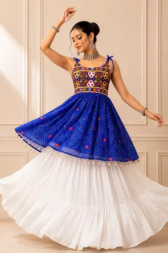Blue Bandhani Kediya with Rayon Cotton Lehenga Set