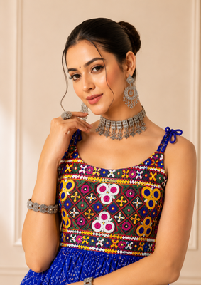 Blue Bandhani Kediya with Rayon Cotton Lehenga Set 3