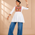White gamthi mirror work rayon kediya top