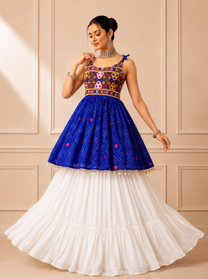 Blue Bandhani Kediya with Rayon Cotton Lehenga Set 4