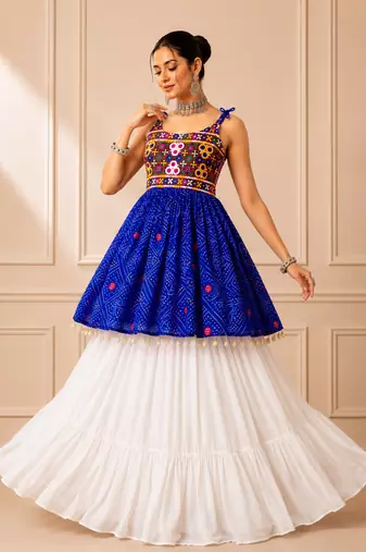 Blue Bandhani Kediya with Rayon Cotton Lehenga Set