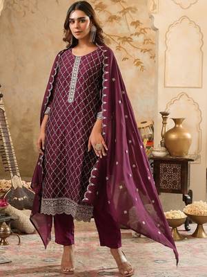 Women Ethnic Motifs Embroidered Regular Thread Work Kurta with Trousers & With Dupatta 1