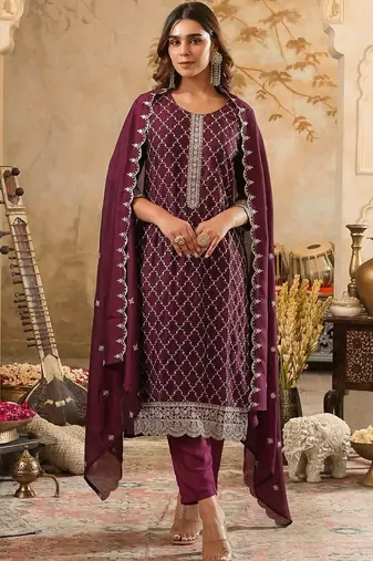 Women Ethnic Motifs Embroidered Regular Thread Work Kurta with Trousers & With Dupatta