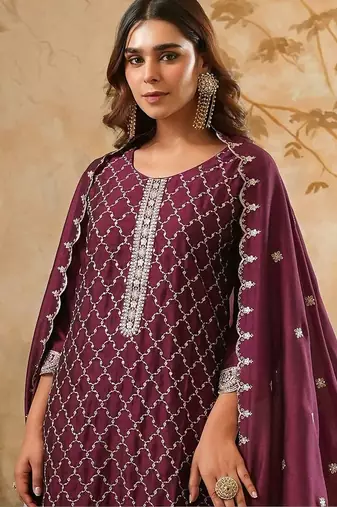 Women Ethnic Motifs Embroidered Regular Thread Work Kurta with Trousers & With Dupatta