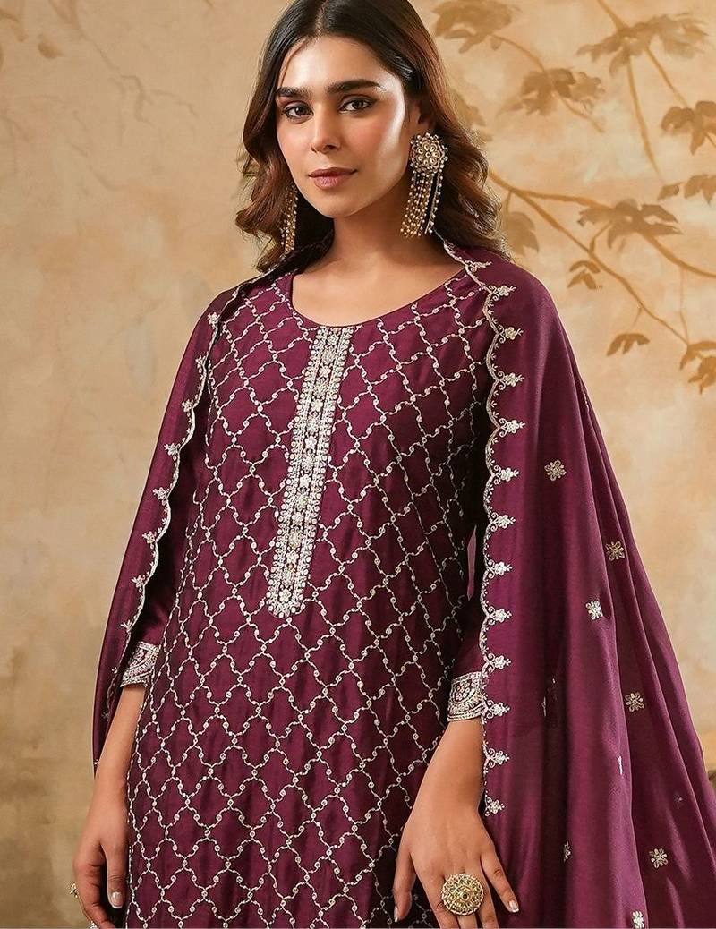 Women Ethnic Motifs Embroidered Regular Thread Work Kurta with Trousers & With Dupatta