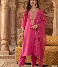 Women Ethnic Motifs Embroidered Regular Thread Work Liva Kurta with Trousers & With Dupatta