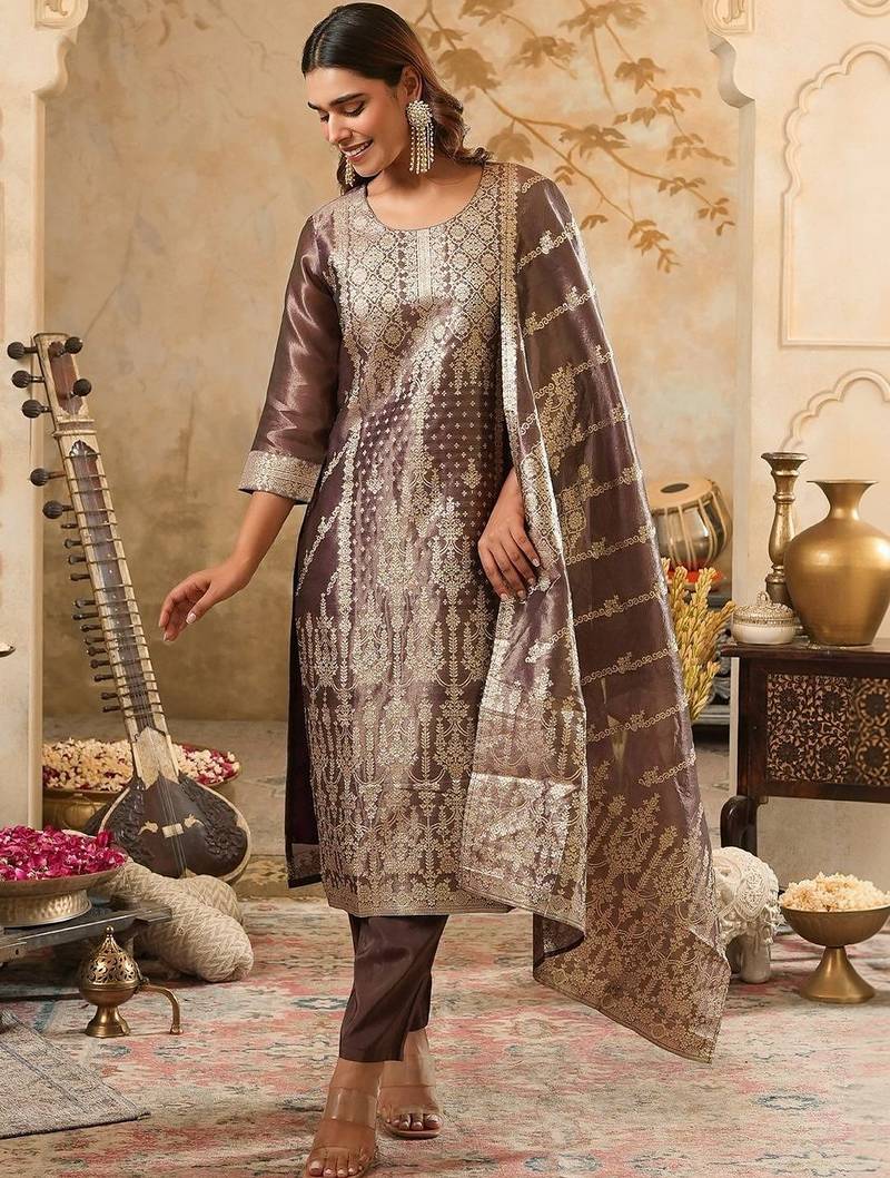 Women Ethnic Motifs Regular Kurta with Trousers & With Dupatta