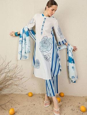 Women Floral Printed Regular Pure Cotton Kurta with Trousers & With Dupatta 1