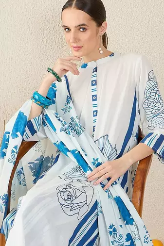 Women Floral Printed Regular Pure Cotton Kurta with Trousers & With Dupatta