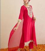 Women Ethnic Motifs Embroidered Regular Thread Work Kurta With Trousers & Dupatta
