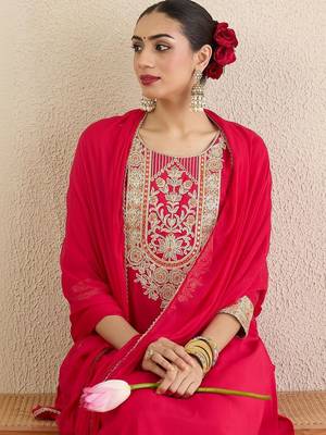 Women Ethnic Motifs Embroidered Regular Thread Work Kurta With Trousers & Dupatta 2