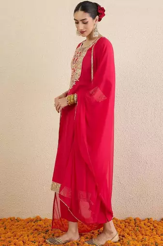 Women Ethnic Motifs Embroidered Regular Thread Work Kurta With Trousers & Dupatta