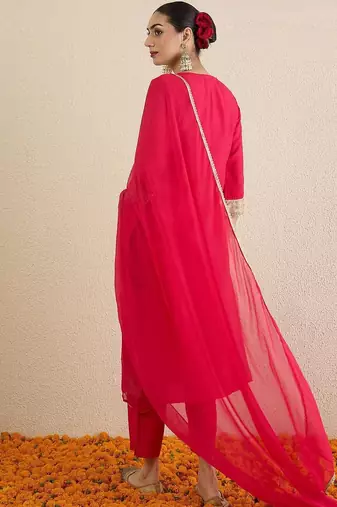 Women Ethnic Motifs Embroidered Regular Thread Work Kurta With Trousers & Dupatta