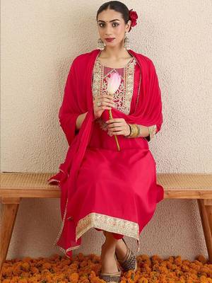 Women Ethnic Motifs Embroidered Regular Thread Work Kurta With Trousers & Dupatta 5