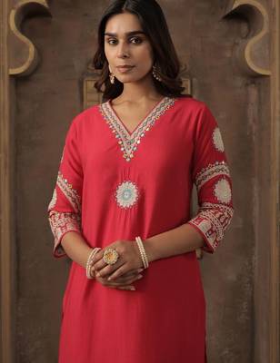 Women Ethnic Motifs Embroidered Regular Thread Work Kurta with Trousers 5