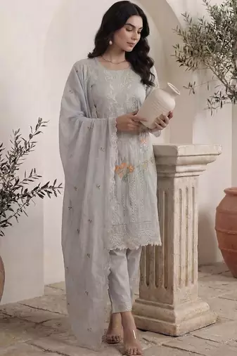 Women Floral Embroidered Regular Thread Work Pure Cotton Kurta with Trousers & With Dupatta