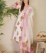 Women Floral Printed Regular Pure Cotton Kurta with Trousers & With Dupatta