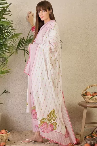 Women Floral Printed Regular Pure Cotton Kurta with Trousers & With Dupatta