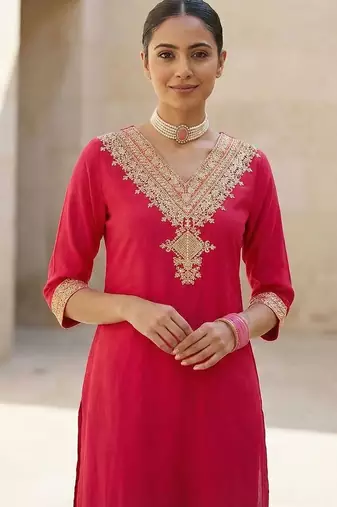 Women Ethnic Motifs Embroidered Regular Thread Work Kurta with Trousers