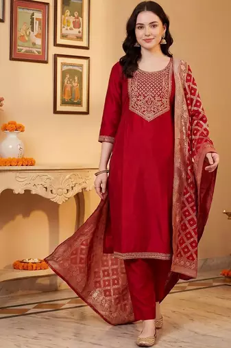 Women Ethnic Motifs Embroidered Regular Thread Work Kurta with Trousers & With Dupatta