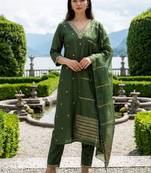 Women Ethnic Motifs Embroidered Regular Thread Work Kurta with Trousers & With Dupatta