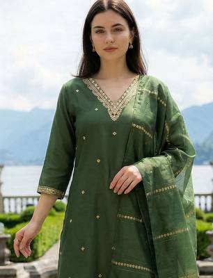 Women Ethnic Motifs Embroidered Regular Thread Work Kurta with Trousers & With Dupatta 5