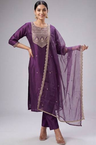 Women Ethnic Motifs Embroidered Regular Thread Work Kurta with Trousers & Dupatta