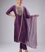 Women Ethnic Motifs Embroidered Regular Thread Work Kurta with Trousers & Dupatta