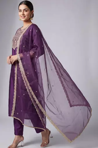 Women Ethnic Motifs Embroidered Regular Thread Work Kurta with Trousers & Dupatta