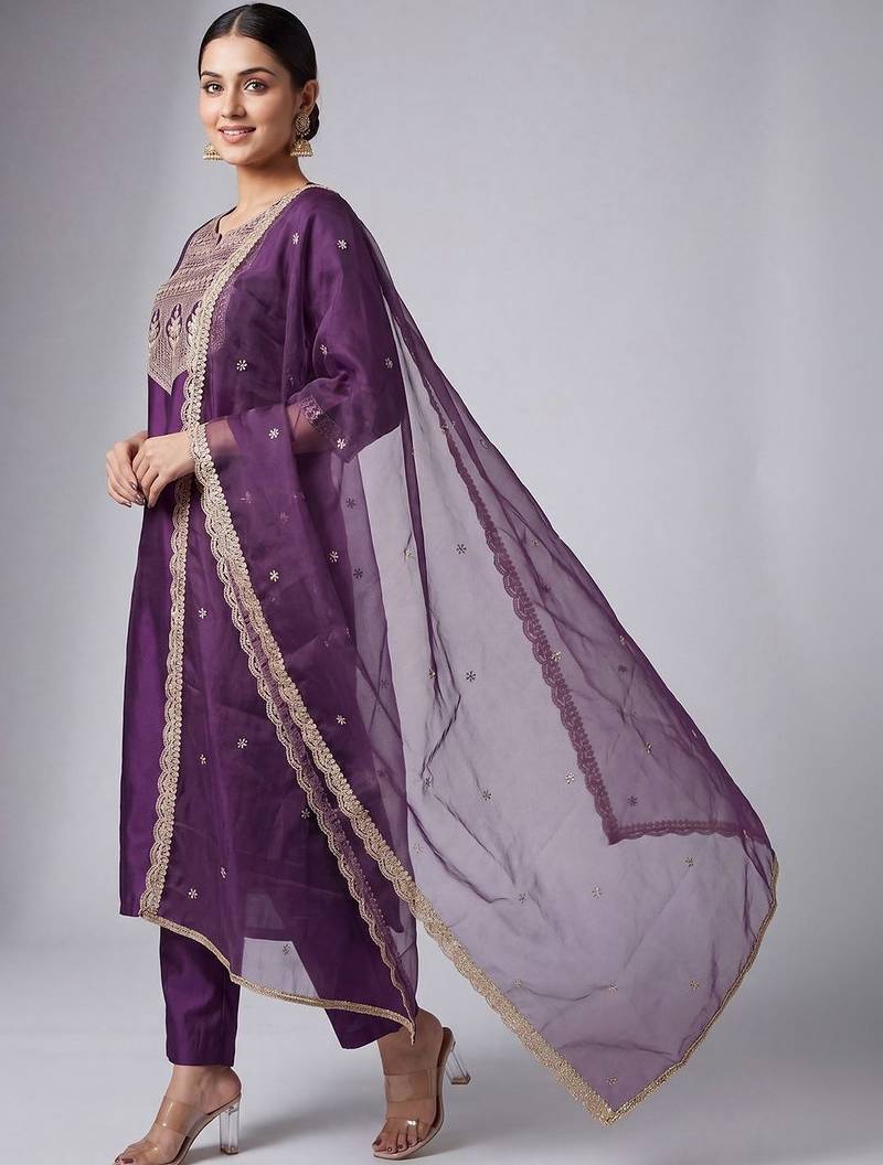 Women Ethnic Motifs Embroidered Regular Thread Work Kurta with Trousers & Dupatta