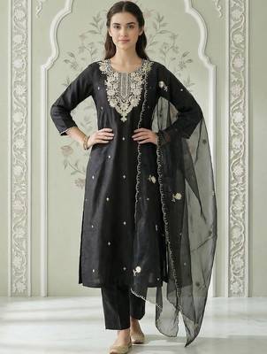 Women Ethnic Motifs Embroidered Regular Thread Work Kurta with Trousers & With Dupatta 1