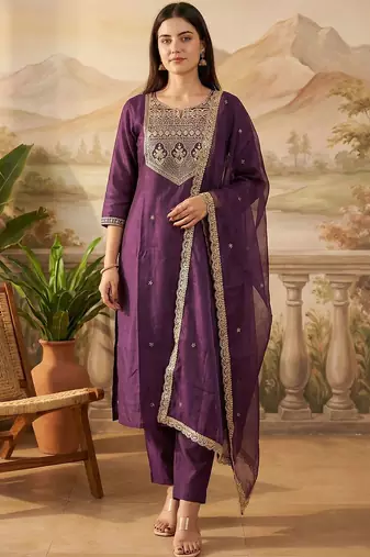 Women Ethnic Motifs Embroidered Regular Thread Work Liva Kurta with Trousers & With Dupatta