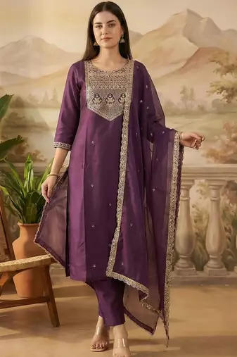 Women Ethnic Motifs Embroidered Regular Thread Work Liva Kurta with Trousers & With Dupatta