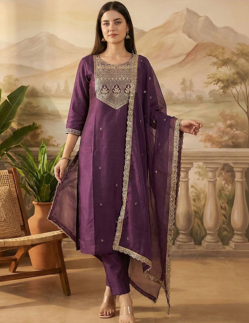 Women Ethnic Motifs Embroidered Regular Thread Work Liva Kurta with Trousers & With Dupatta