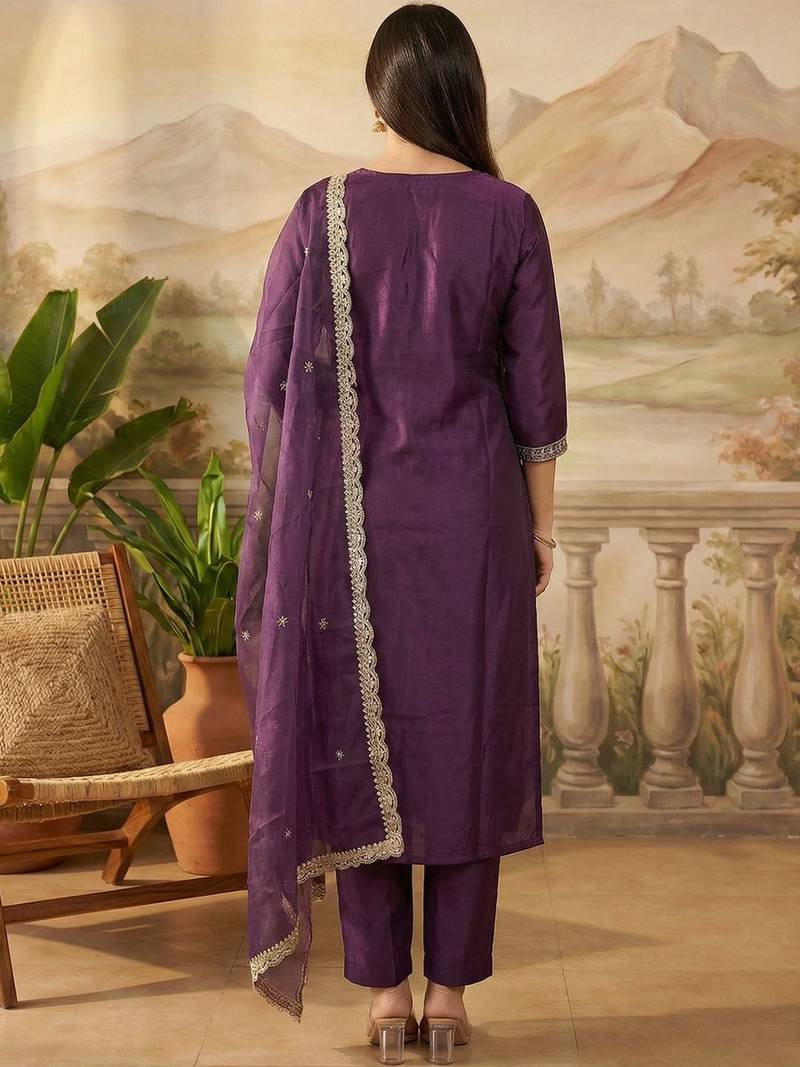 Women Ethnic Motifs Embroidered Regular Thread Work Liva Kurta with Trousers & With Dupatta