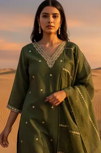 Women Ethnic Motifs Embroidered Regular Thread Work Kurta with Trousers & With Dupatta