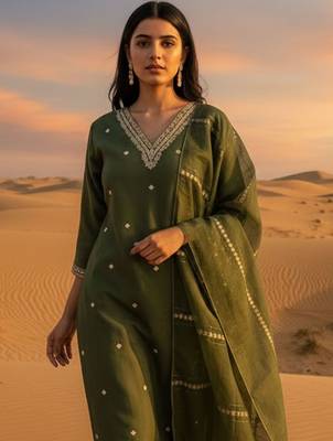 Women Ethnic Motifs Embroidered Regular Thread Work Kurta with Trousers & With Dupatta 5