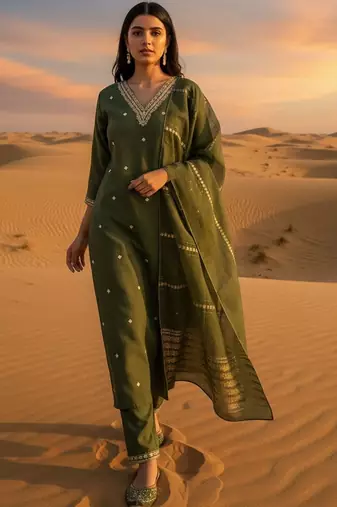 Women Ethnic Motifs Embroidered Regular Thread Work Kurta with Trousers & With Dupatta