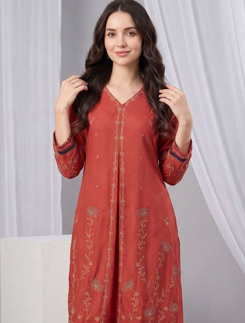 Women Ethnic Motifs Embroidered Regular Thread Work Kurta with Trousers