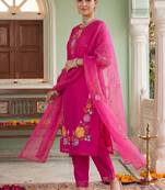 Women Floral Embroidered Regular Thread Work Kurta with Trousers & With Dupatta