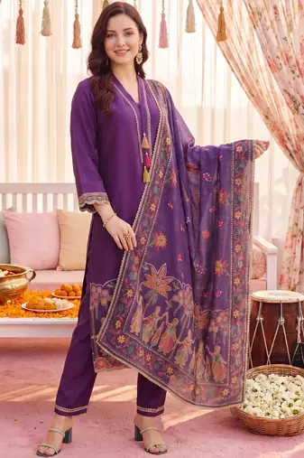 Women Ethnic Motifs Embroidered Regular Thread Work Kurta with Trousers & With Dupatta