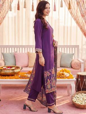 Women Ethnic Motifs Embroidered Regular Thread Work Kurta with Trousers & With Dupatta 3