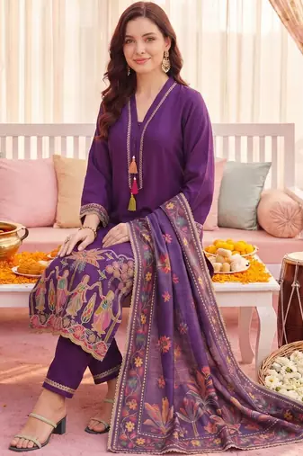 Women Ethnic Motifs Embroidered Regular Thread Work Kurta with Trousers & With Dupatta