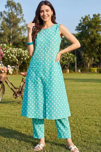 Women Printed Regular Pure Cotton Kurta with Trousers
