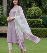 Women Floral Printed Regular Pure Cotton Kurta with Trousers & With Dupatta