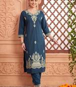 Women Ethnic Motifs Embroidered Regular Thread Work Pure Cotton Kurta with Trousers