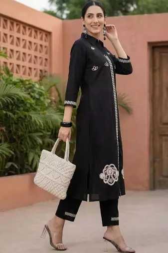 Women Ethnic Motifs Embroidered Regular Thread Work Pure Cotton Kurta with Palazzos
