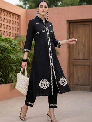 Women Ethnic Motifs Embroidered Regular Thread Work Pure Cotton Kurta with Palazzos 3